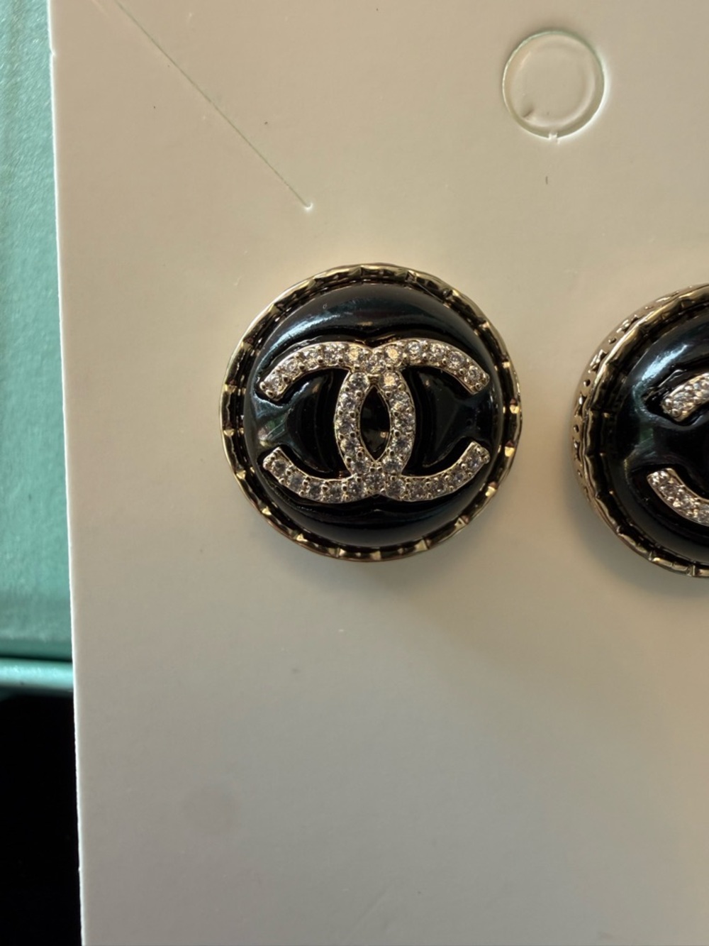 CHANEL Black and Gold Crystal CC Button Stud Earrings - Picture 3 of 9